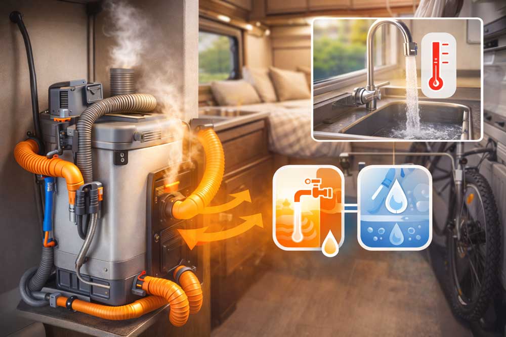 کومبی چیست؟ راهنمای کامل سیستم گرمایش و آب گرم کمپر و کاروان