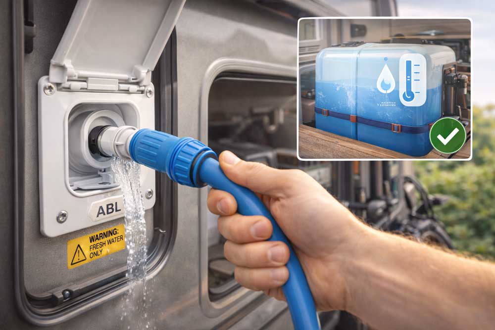 پر کردن مخزن آب کمپر و کاروان | روش استاندارد، ایمن و بدون نشتی