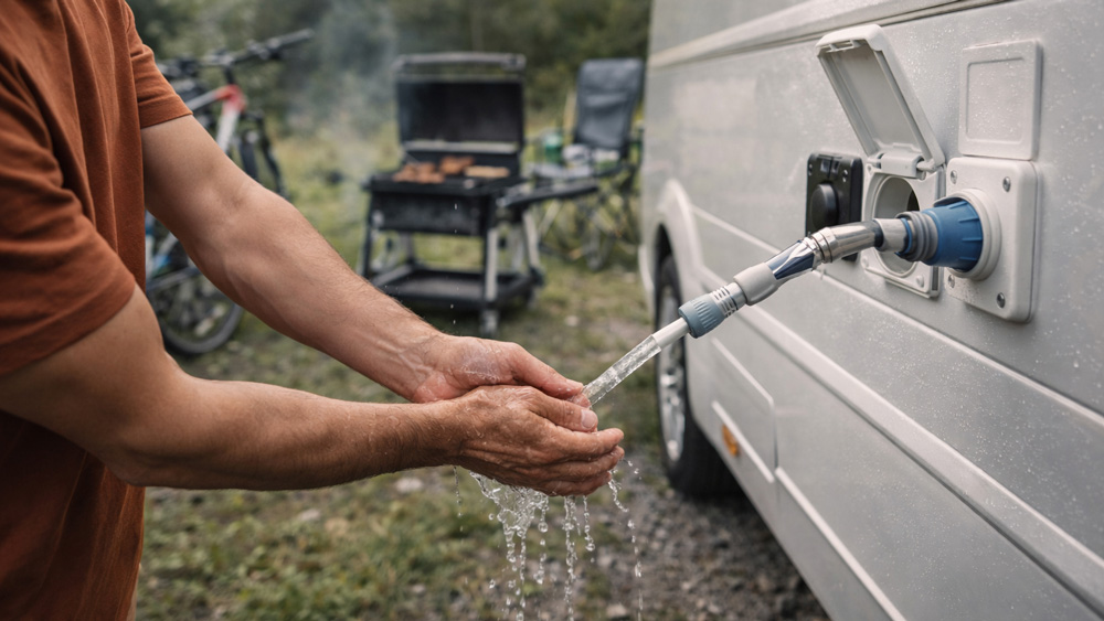 شیر آب در بیرون کمپر یا کاروان